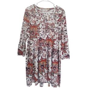 Peruvian Connection Womens L Pima Cotton Floral Paisley Babydoll Tunic Dress